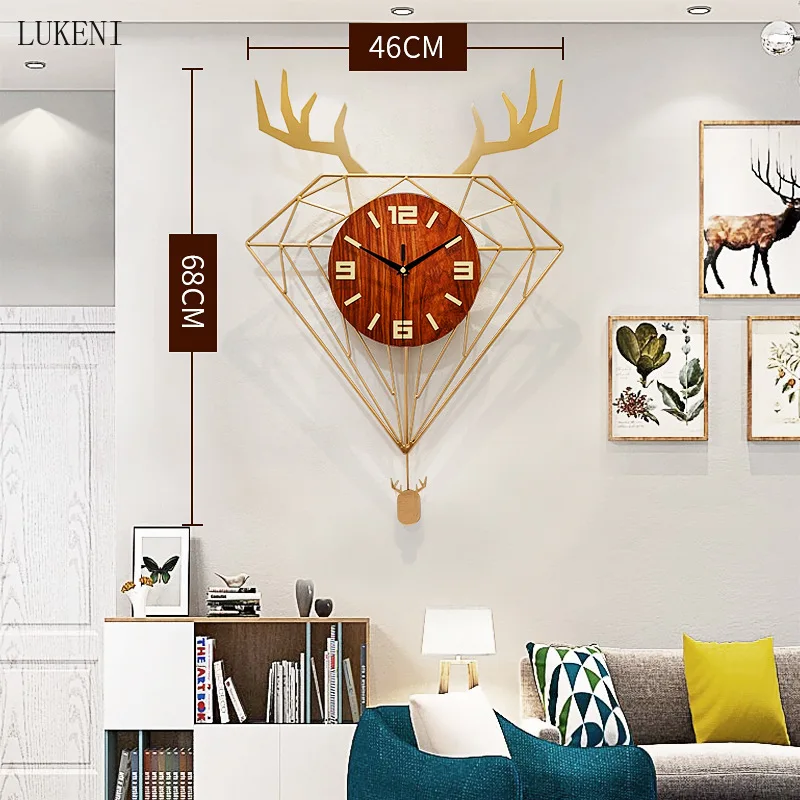 Настенные часы с головой оленя в скандинавском стиле цвет черный золотой для