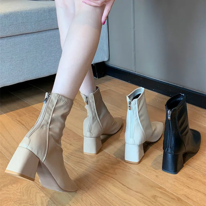 

Martin Boots Female British Style 2022 Spring and Autumn Single Boots Square Toe Thick Heel Net Red Thin High Heels Short Boots