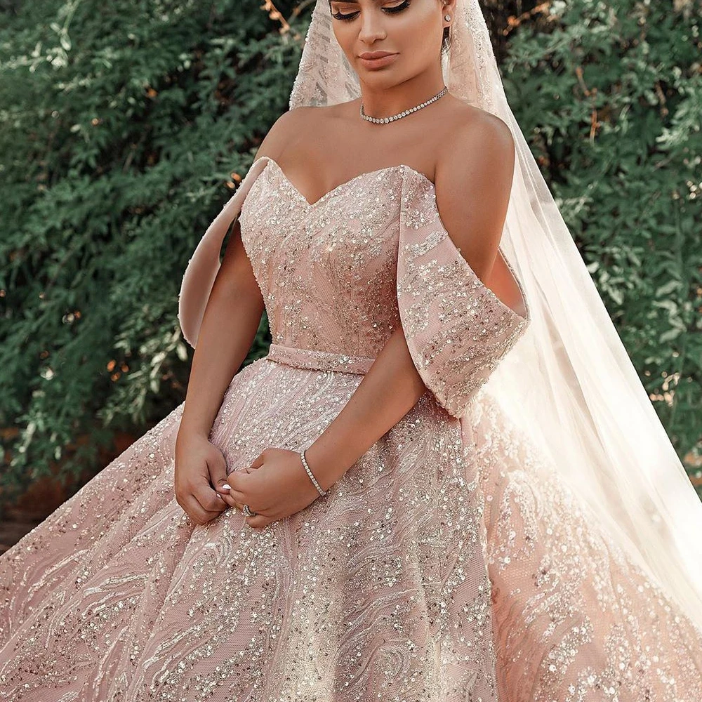 Luxury Beads Crystals Ball Gown Wedding Dresses Robe de Mariee Sexy Open Back Cap Sleeve Wedding Bridal Gowns Vestido de Noiva