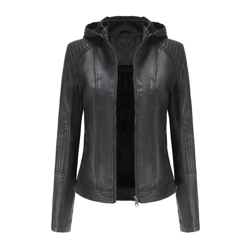 

2021 Autumn Hooded Velvet Women Autumn Winter Leather Jacket Oversized Korean Style Female Faux Coat Outwear Black Khaki Coat