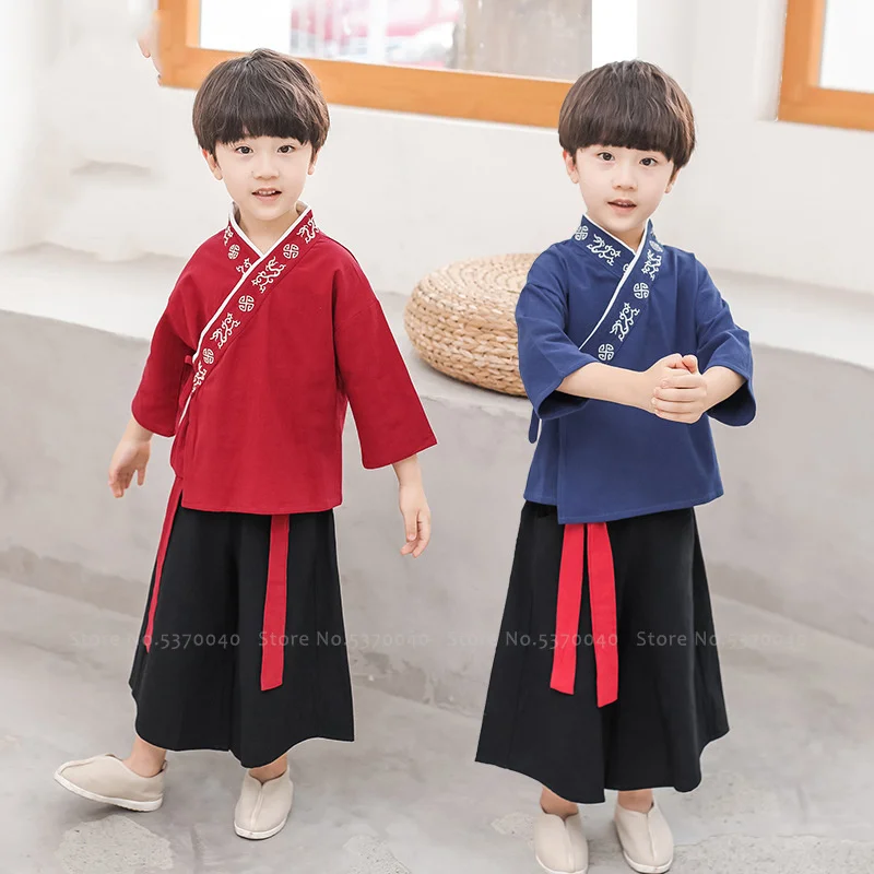 Детский костюм для мальчиков в стиле ретро Китайская традиционная одежда ханьфу