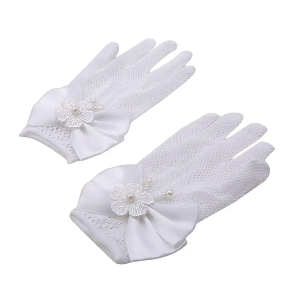 

1 Pair High Quality Womens Gloves Girls Kids White Lace Faux Pearl Fishnet Gloves Bride Party Accessories Fashion And New 2021