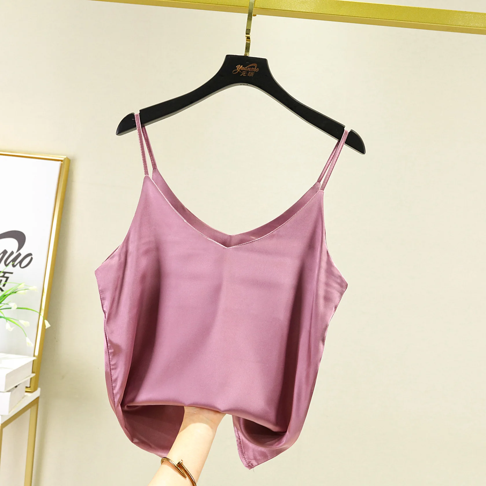 

Summer new style acetate satin self-cultivation sling casual inside with V-neck bottoming blouse for women LXSB9