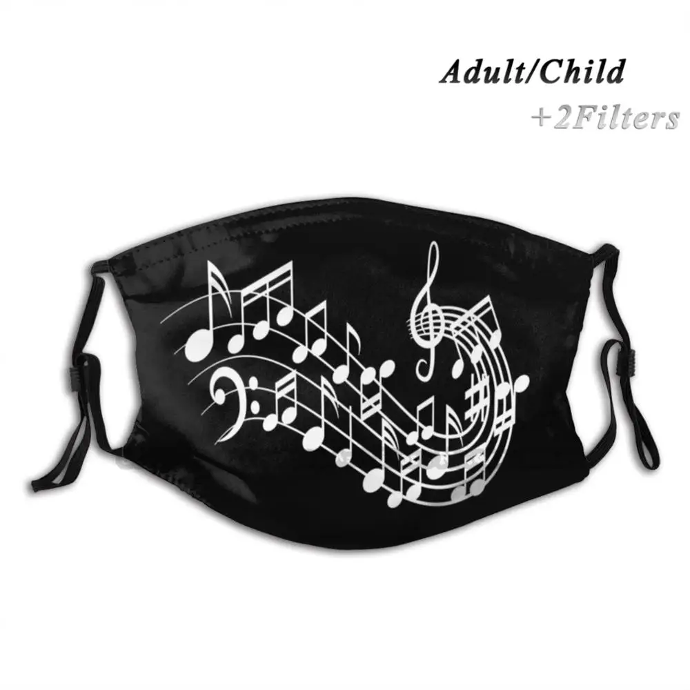 

Маска с музыкальными символами, многоразовая маска с принтом Pm2.5, фильтрующая маска для лица, детская трендовая крутая черная маска с символ...