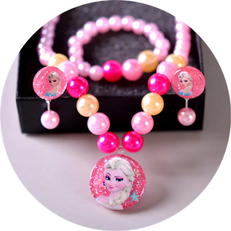 4 шт./лот детское ожерелье + браслеты серьги Клипсы из мультфильма Дисней Холодное