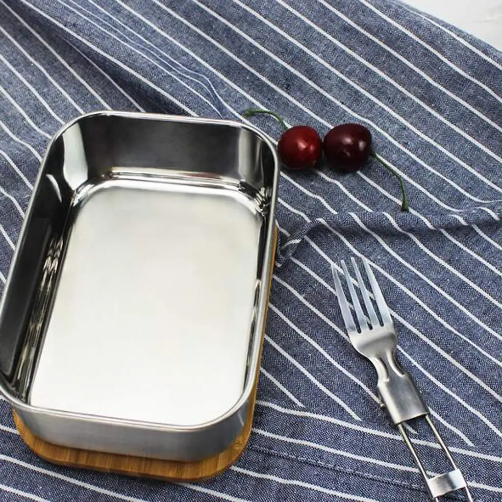 800ml Stainless Steel Lunch Box with Bamboo Lid Bento Sushi Snacks Container Convenient Holder Silver