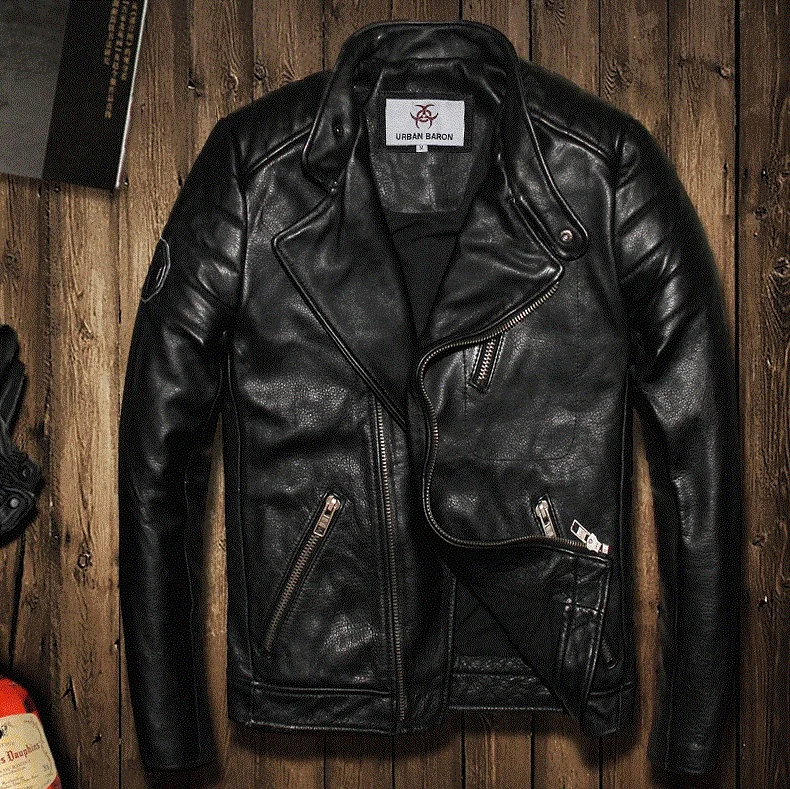 

mens fashion Free cowhide Jackets,men's genuine Leather biker jacket.quality motor style leather coat