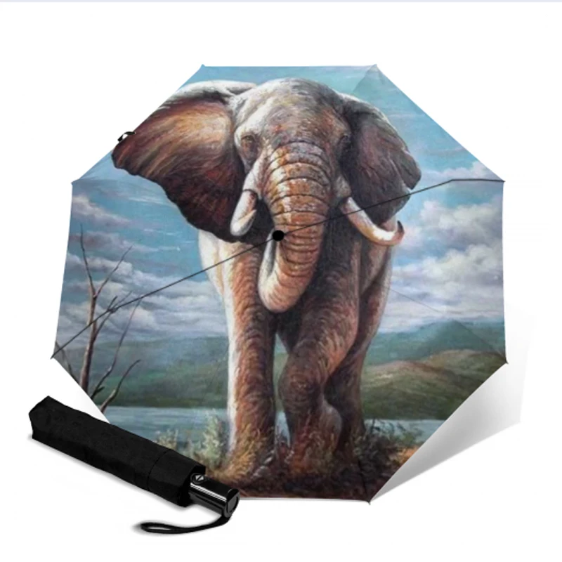 Luxury Auto Open &amp Close Travel Umbrella 8k Pongee Elephant Printing Parasol Three-fold Outdoor Sun Umbrellas Paraguas | Дом и сад