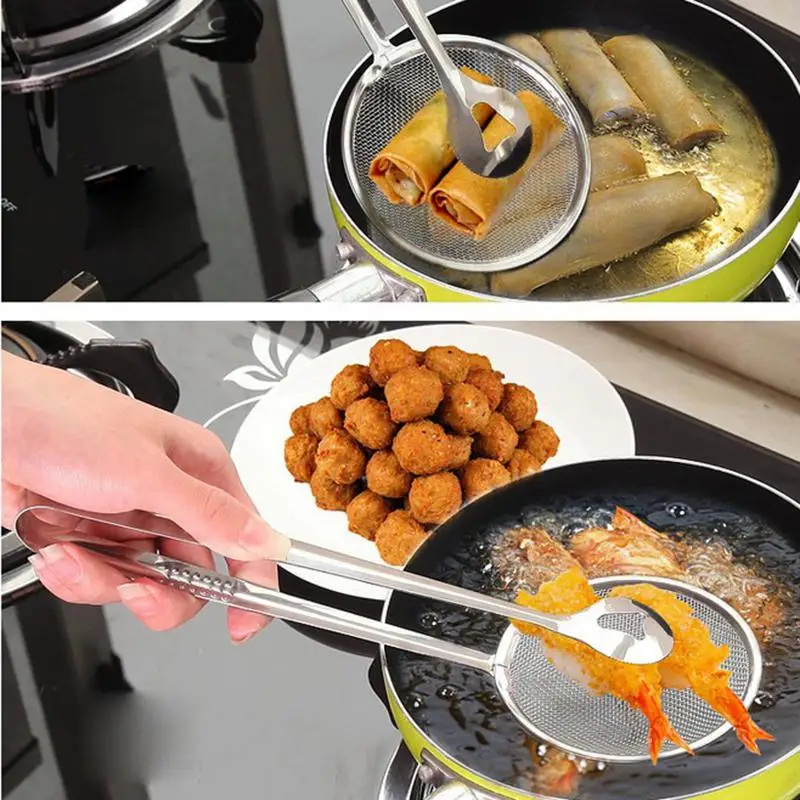 MeterMall Multi-functional 2-in-1 Stainless Steel Filter Spoon Spider Strainer Ladle with Clip for Fried Food | Дом и сад