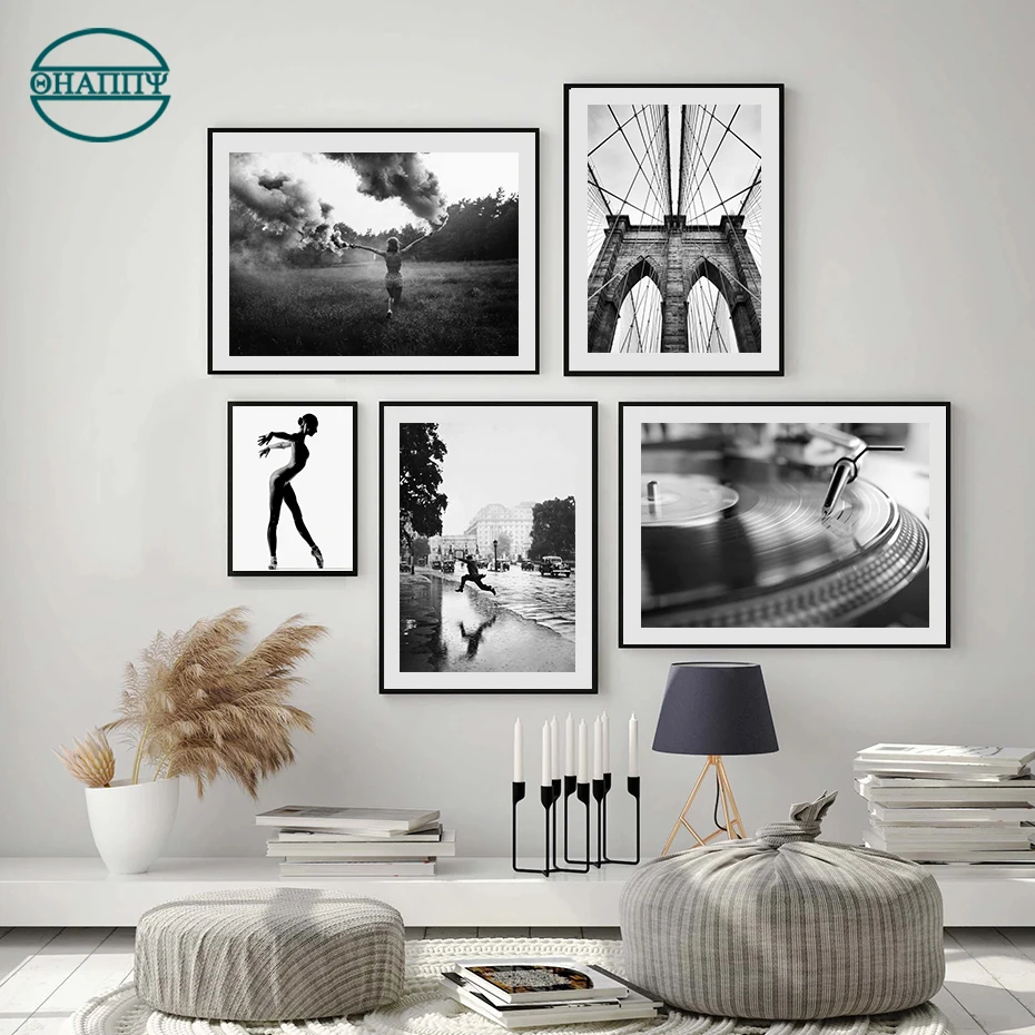 

lassic Brooklyn Bridge Black and White Wall Art Canvas Painting Poster Print Wall Pictures For Living Room Decor Unframed