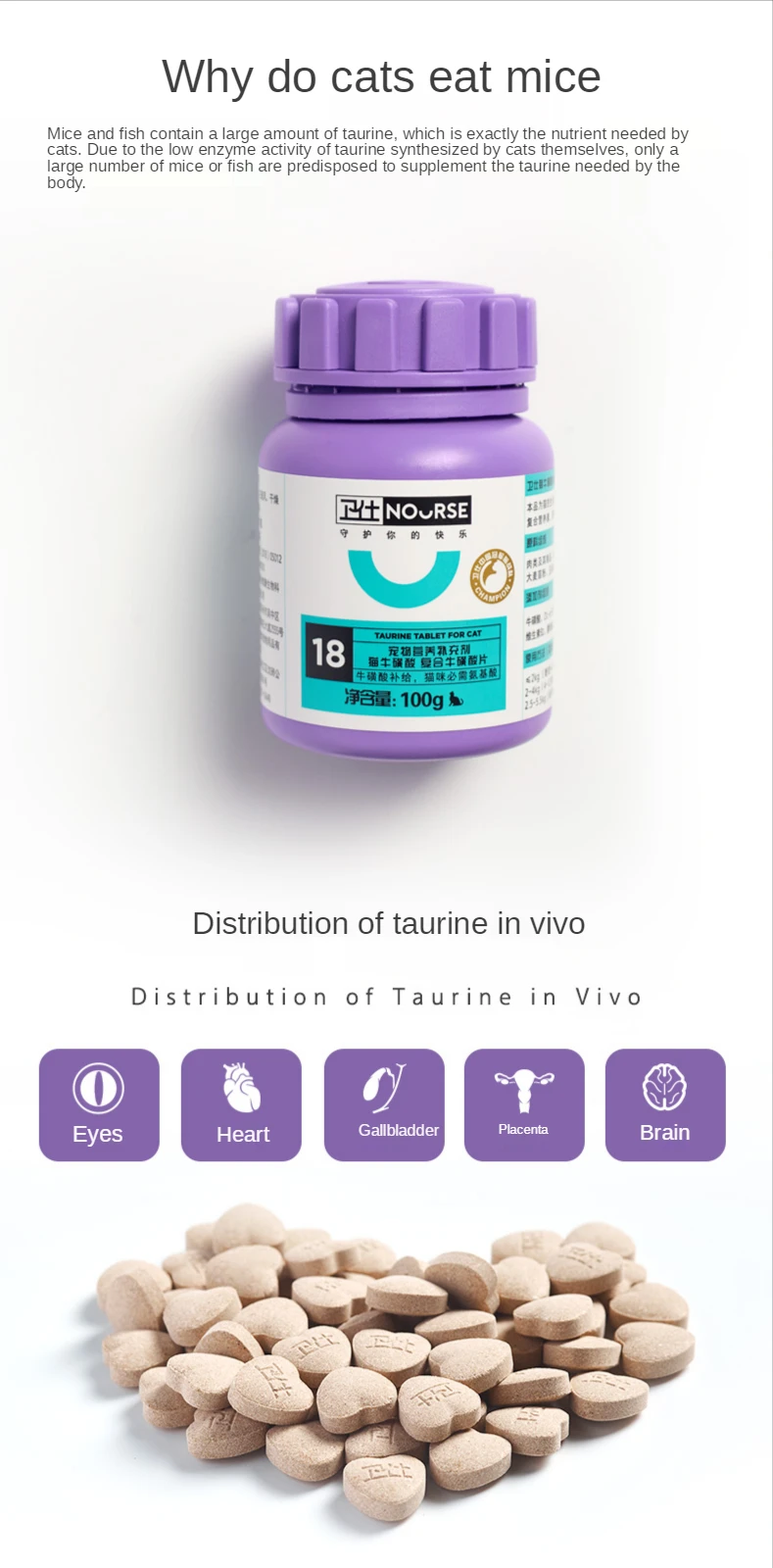 

Taurine tablets cat 100g/bottle pet nutrition supplements compound taurine tablets Cat must-have amino acid free shipping