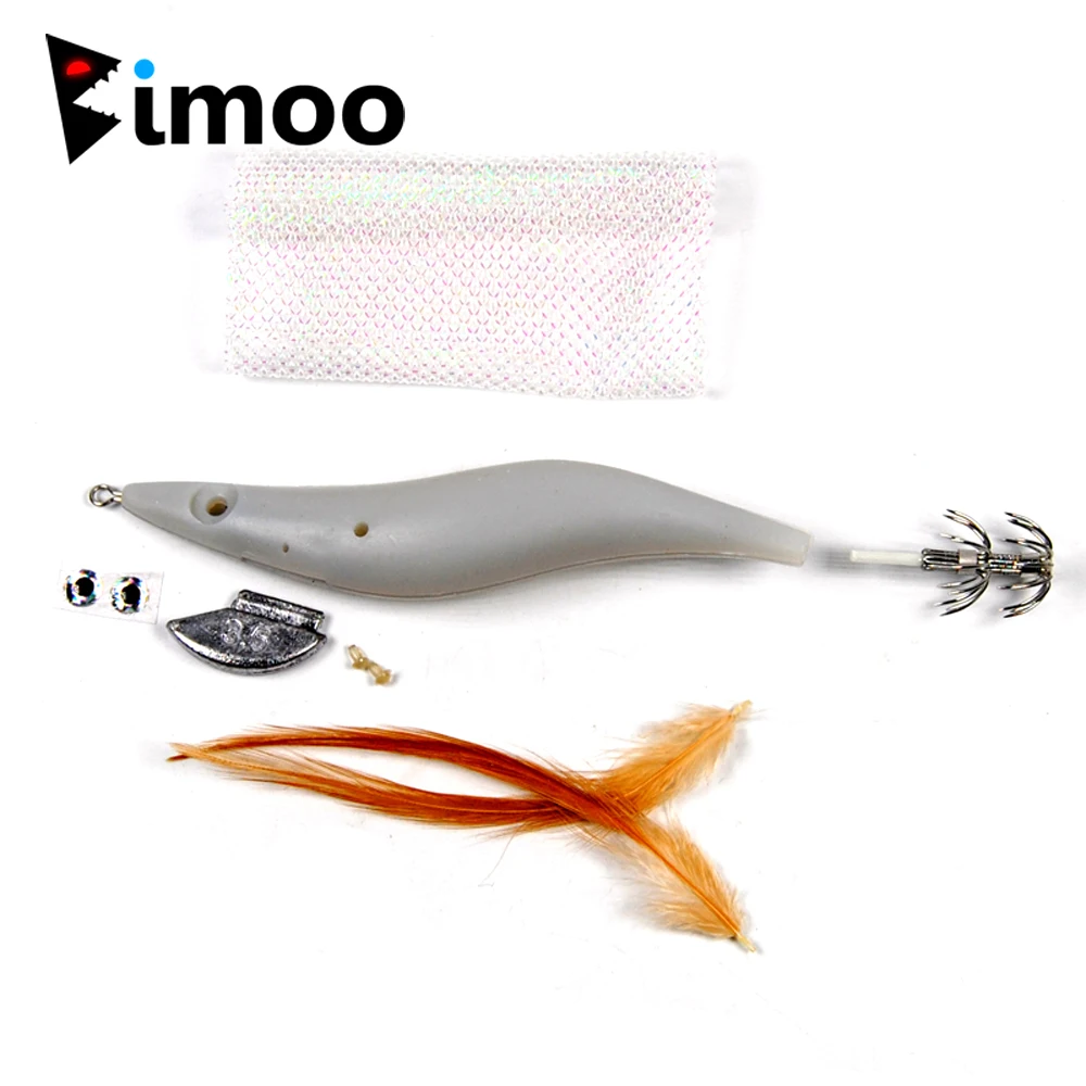 

Bimoo 12 Sets Squid Jig DIY Kits Including Blanks Eyes Hooks Cloth Skin Feather Jig Sinker Weight #2.5 #3.0 #3.5