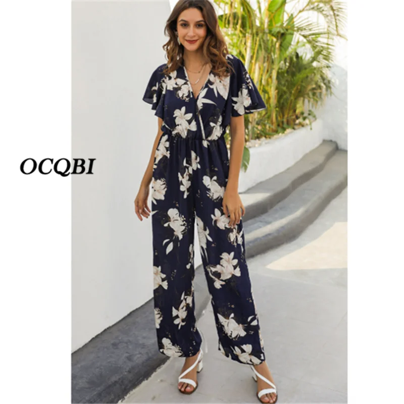 

Plus Size 2020 Women Jumpsuits Bohemian Print Sexy Fashion Clothing Korean Casual Jumpsuits