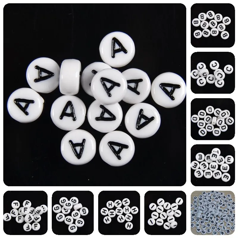 

Diy Letter Bead Round Shape Beads Acrylic 7mm Single Alphabet White Beads Hand for Jewelry Making Bracelet Necklace 100pcs