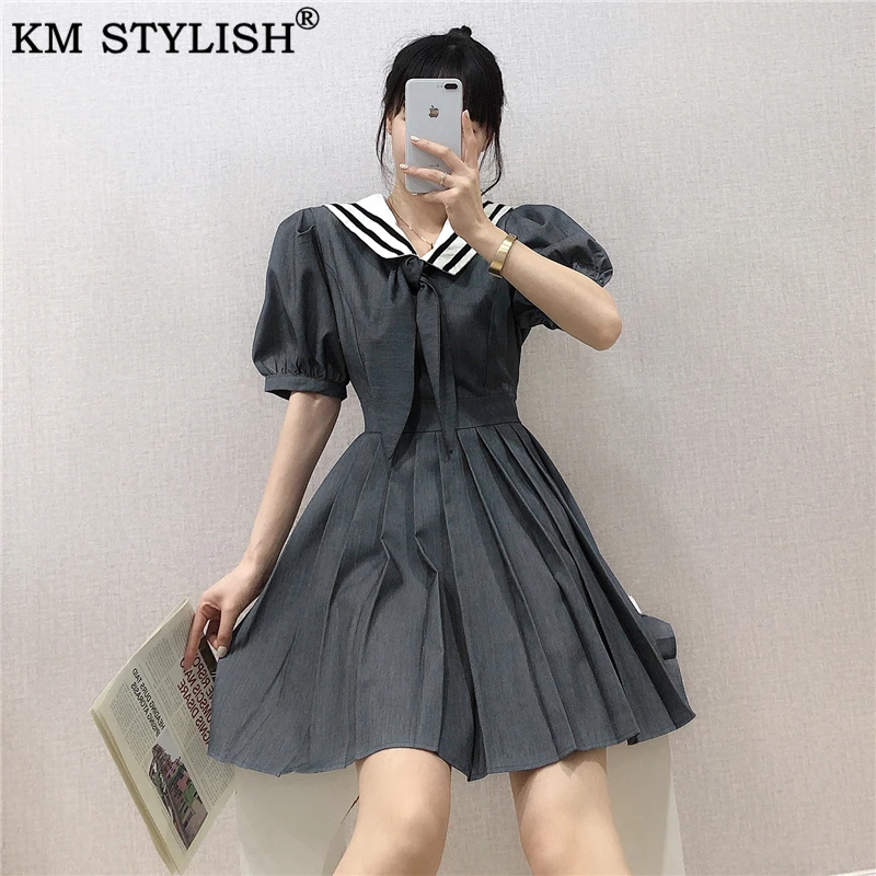 Женское платье с коротким рукавом-фонариком и бантом Новое поступление 2020