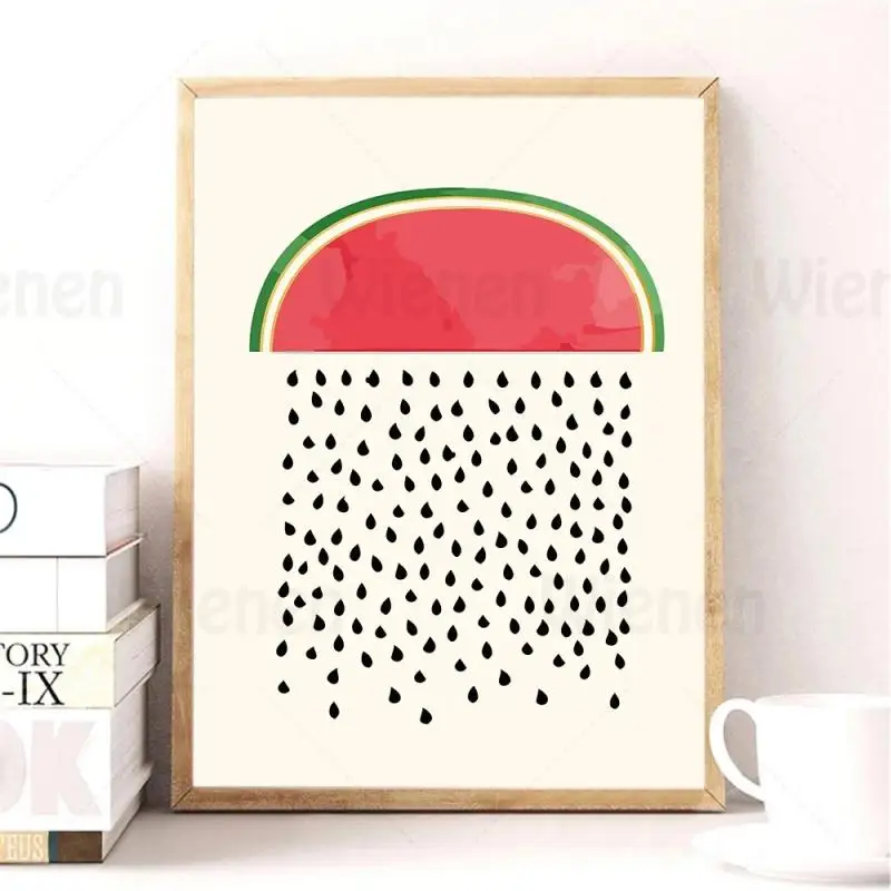 

Canvas Print Watermelon Creative Poster Cute Food Whale Rain Cloud Painting Mural Living Room Home Decoration Wall Art Bedroom