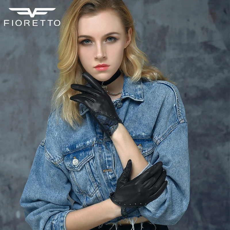 Модные женские кожаные перчатки Fioretto для вождения с сенсорным экраном мотоезды