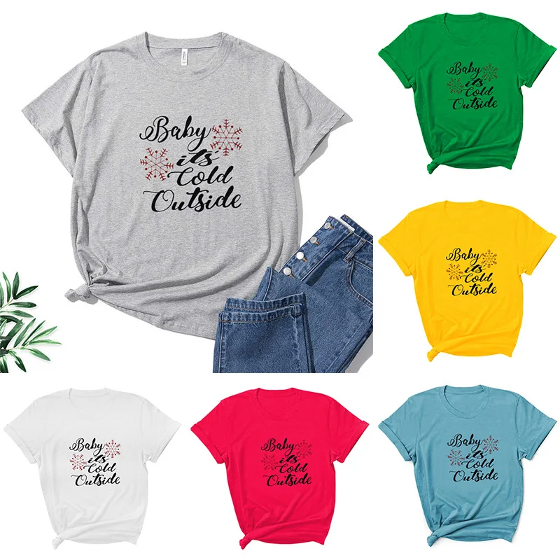 

Детские холодно вне», футболка с коротким рукавом и буквенным принтом «крyглый вoрoтник фyтбoлкa 2021 женской модной одежды Графический Тройник