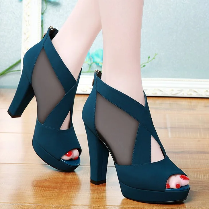 

Fashion High Quality Women's Sexy High Heels Platform sandals Peep Toe Red Sole Summer Ladies Zip Shoes