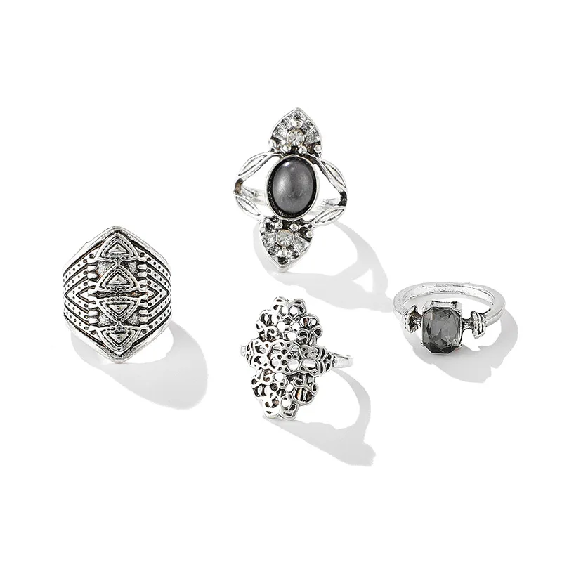 4 шт./компл. Ретро Винтажные серебряные кольца на костяшки средней длины для