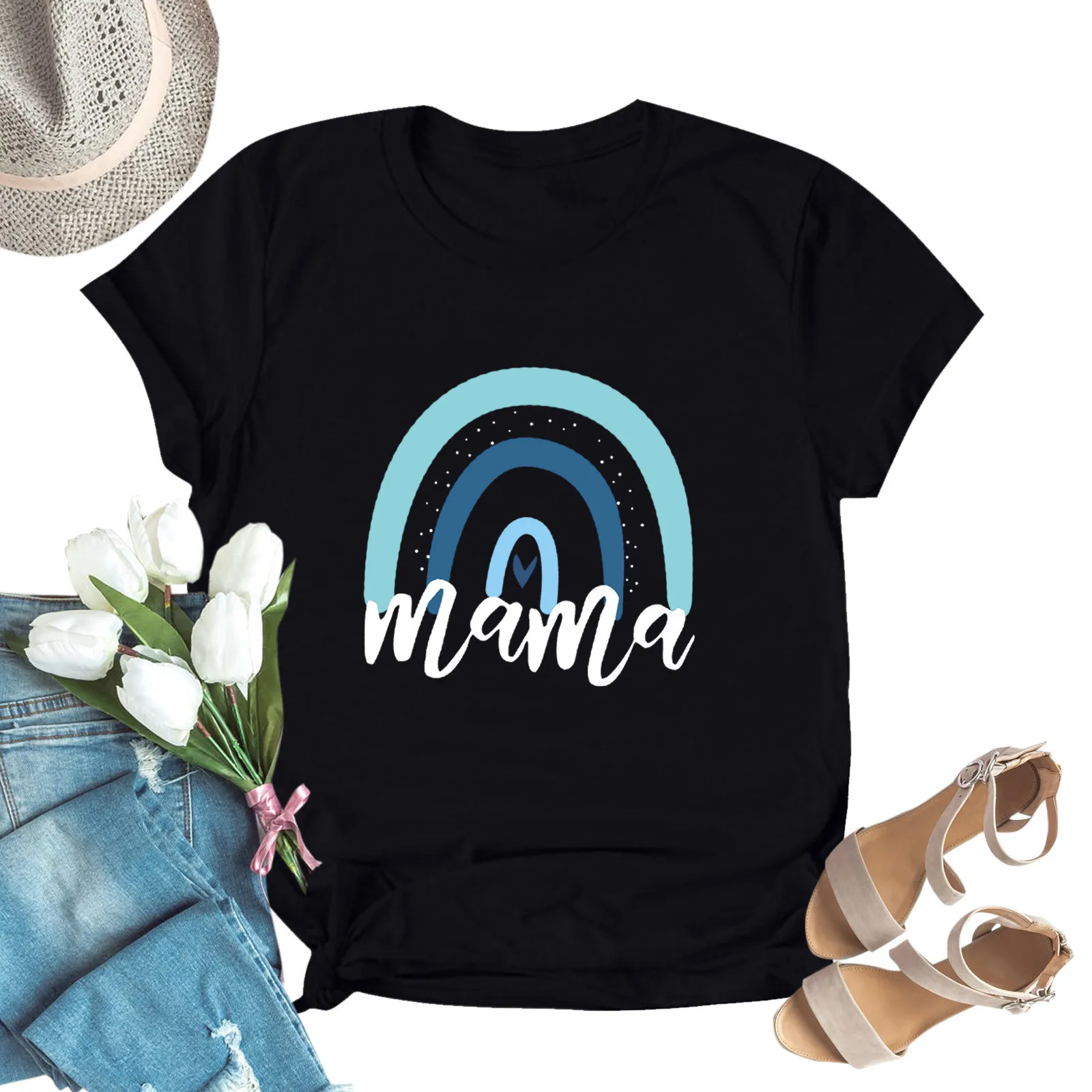 Футболка женская в стиле Харадзюку топ с круглым вырезом и коротким рукавом