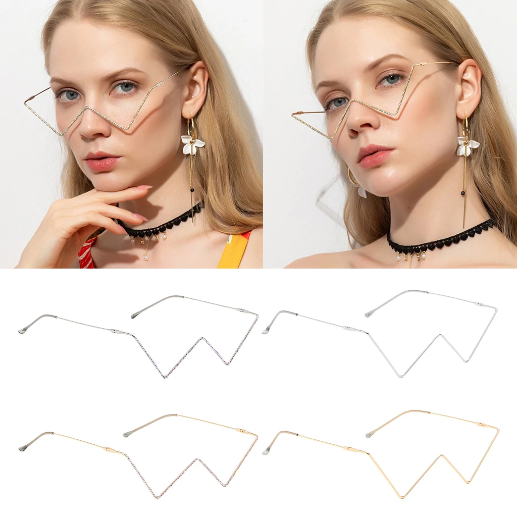 

Rhinestone Eye Glasses Frames for Women Diamond Half Frame No Lens Eyewear