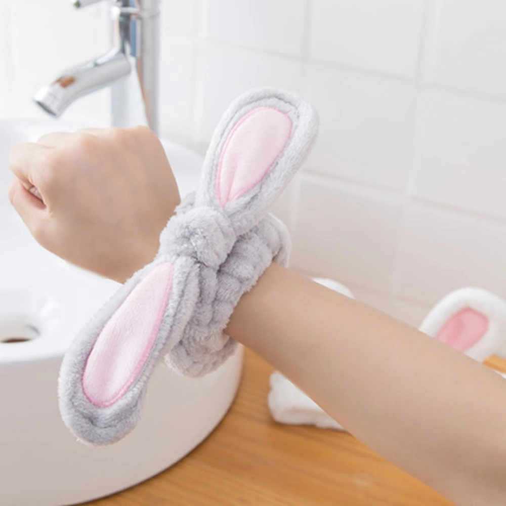 Мягкие кроличьи уши резинки для волос женщин мытья лица эластичная повязка