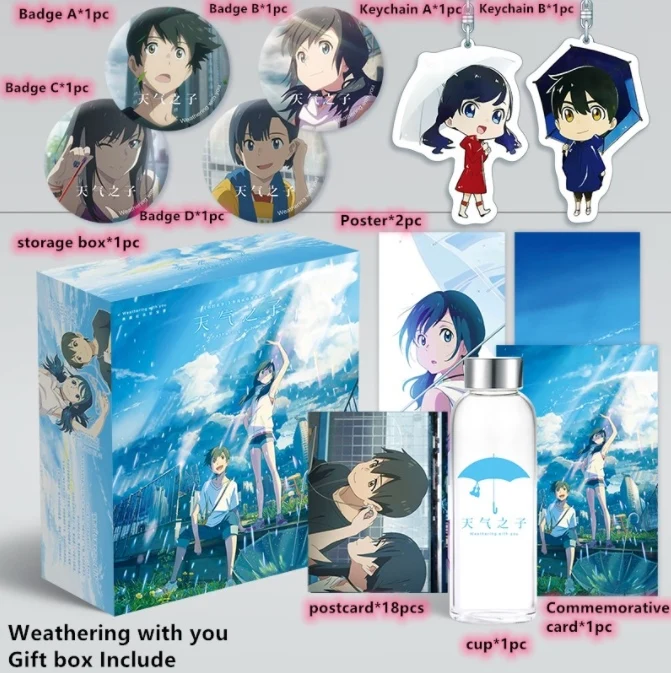 WeatheringWithYou Аниме Подарочная коробка игрушка одна деталь Наруто Конан Kimetsu no Yaiba SAO включены плакат брелок открытка бутылка Закладка зеркало подарок - Цвет: WeatheringWithYou