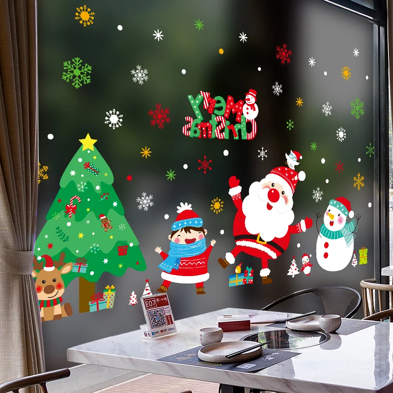 

[SHIJUEHEZI] Father Christmas Snowman Wall Stickers DIY Festival Wall Decals for Living Room New Year Decoration Accessories