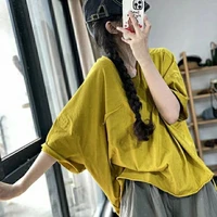 cotton summer korean fashion roll up short sleeve women t shirts casual harajuku loose oversized clothing black white yellow red