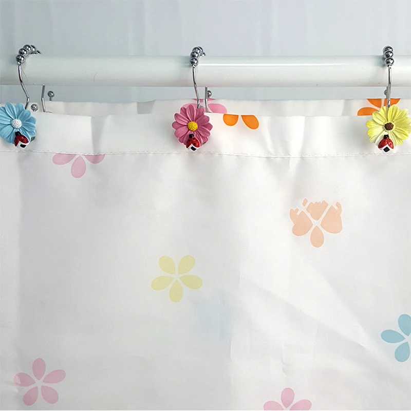 Ganchos de cortina de ducha con forma de Margarita de Ladybug, ganchos de cortina de ducha decorativos para ba&ntilde;o, ganchos dobles, gancho de cortina de Metal a prueba de &oacute;xido-4