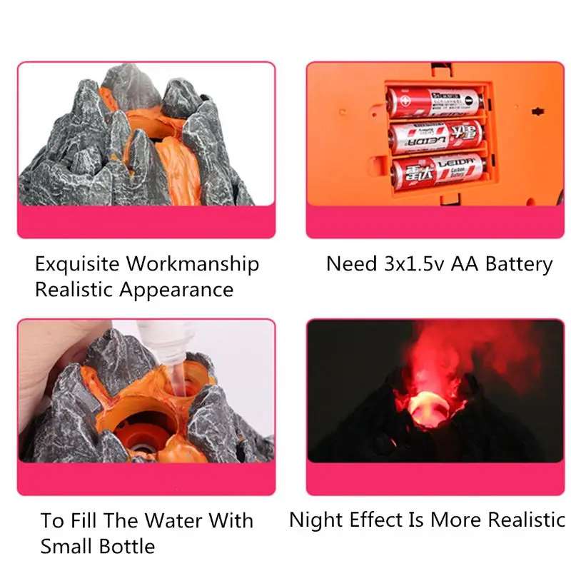 

2021 New Simulation Volcano Model Spray Red Light Train Dinosaur Model Toy Accessories