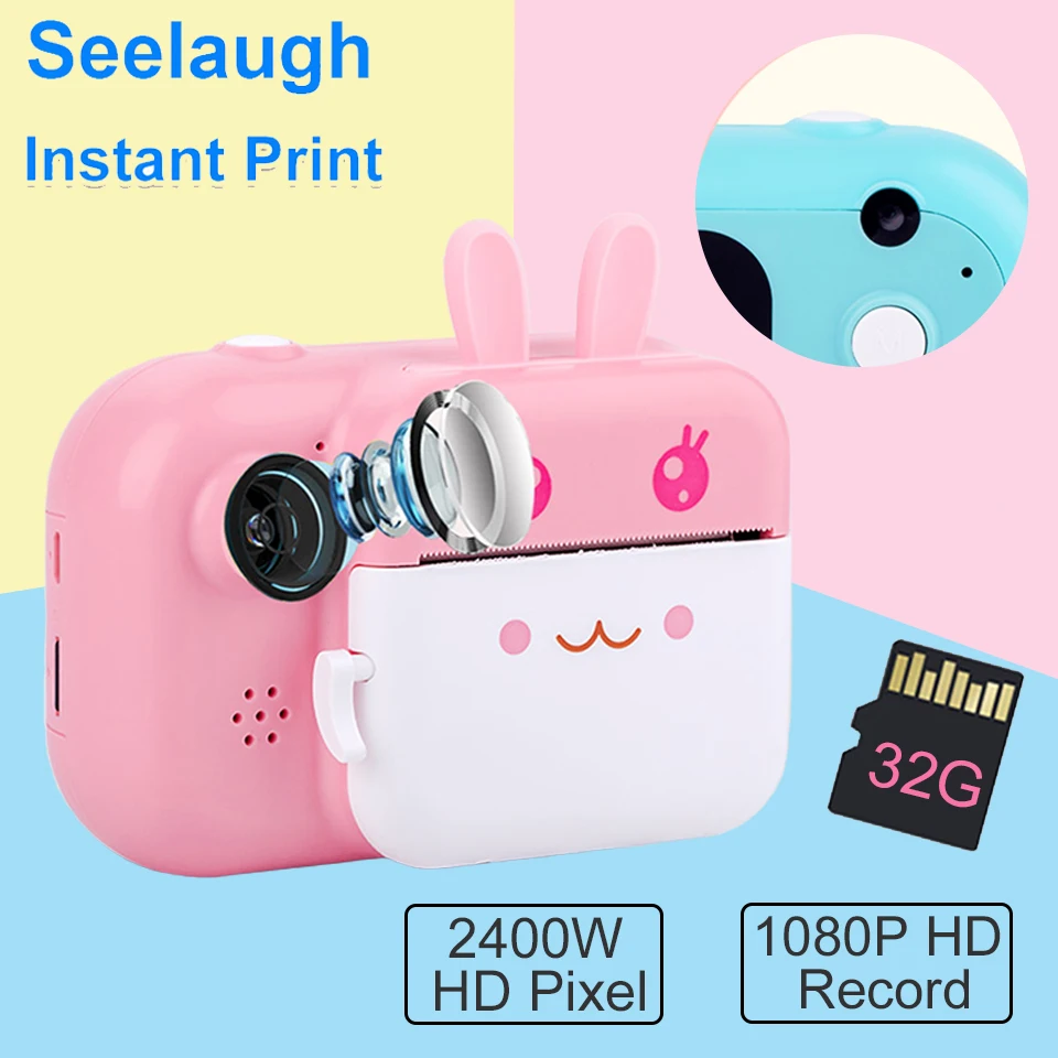 Камера Мгновенной Печати Seelaugh для детей цифровая камера 1080P с термобумагой