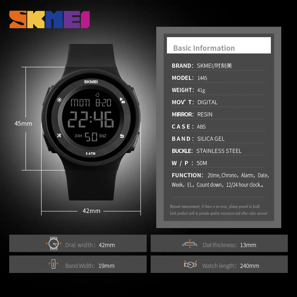 

SKMEI Comfortable Simple Digital Men Women Watch 2 Time Waterproof Mens Ladies Sports Wristwatches Watches reloj hombre 1445
