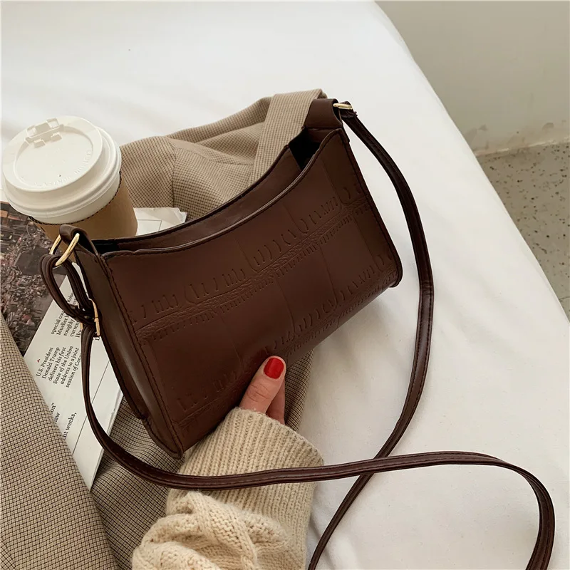 

Fashion Retro Handbag For Women Pu Leather Shoulder Bag Stone Prints Casual Crossbody Bag Female Small Square Bag Phone Pocket