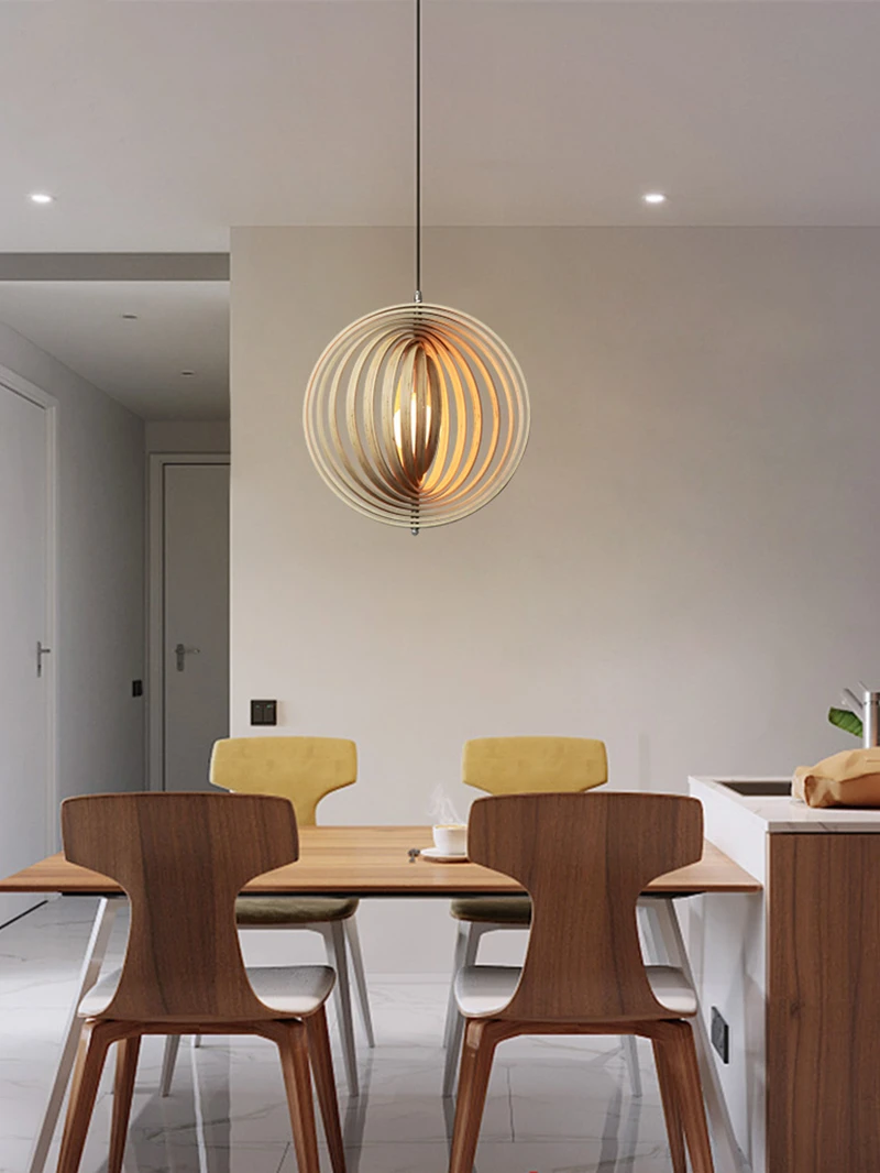 Nordic Restaurant Chandelier Wooden Living Room Bamboo Dining Pendant lamp Creative Moon Lamp Wood Ring Bedroom Hanging Lamp