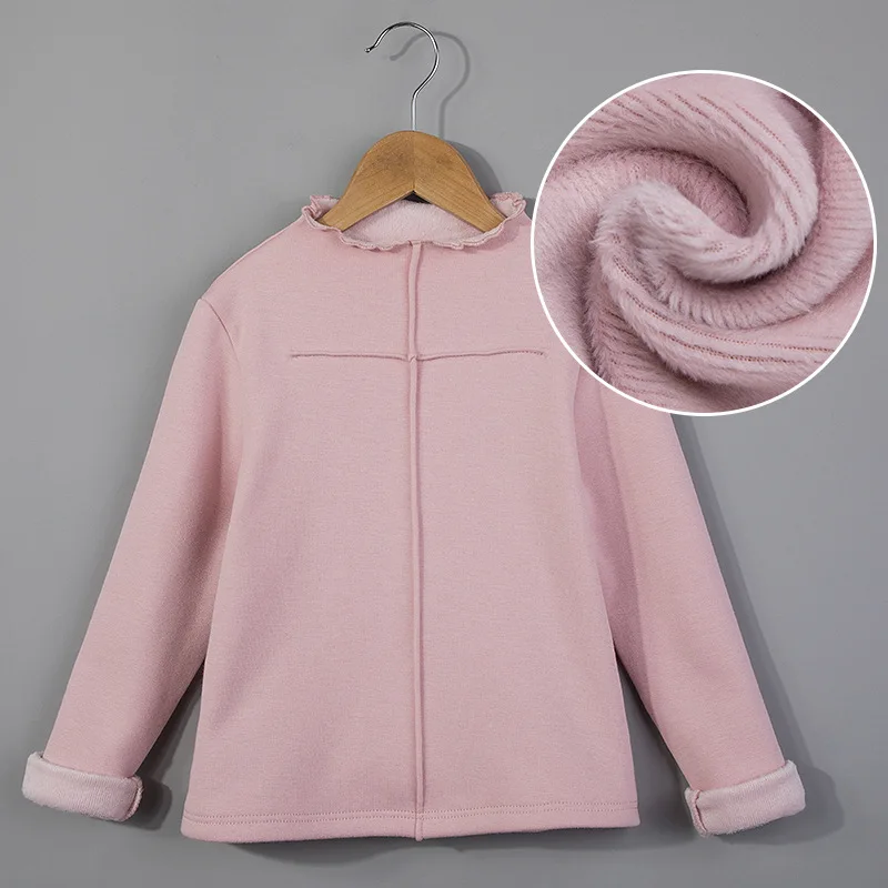 Add wool pink Детская футболка для девочек; сезон весна-осень; приталенные футболки однотонные белые топы; зимние шерстяные футболки для подростков - Цвет: Add wool pink