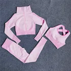 3 шт., Женский комплект для йоги, рубашка с длинным рукавом + спортивный бюстгальтер + бесшовные леггинсы