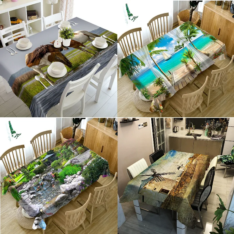 

Скатерть для стола с изображением леса и Морского Пейзажа, европейские скатерти, свадебное украшение, декор для комнаты, скатерть из розово...