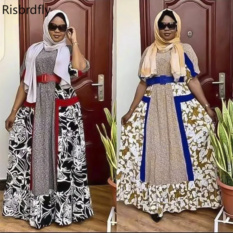 

African Dresses for Women 2021 Summer African Women Short Sleeve Printing O-neck Long Dress African Clothes for Women