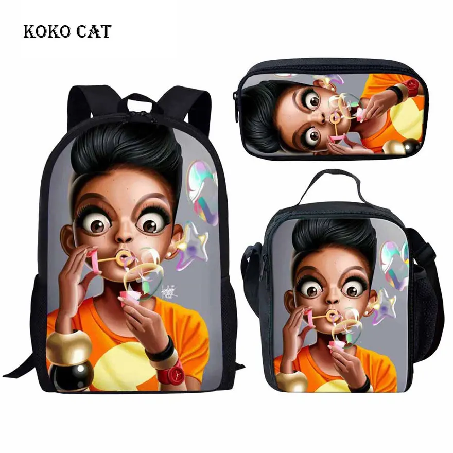 Рюкзак для девочек KOKO CAT, 3 шт./компл., школьный рюкзак в африканском стиле, черного цвета