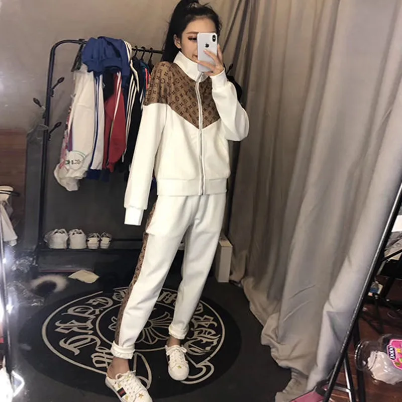 

2021 Spring and Autumn New Fashion Women's Suit Printed Color Matching Coat + Casual Pants