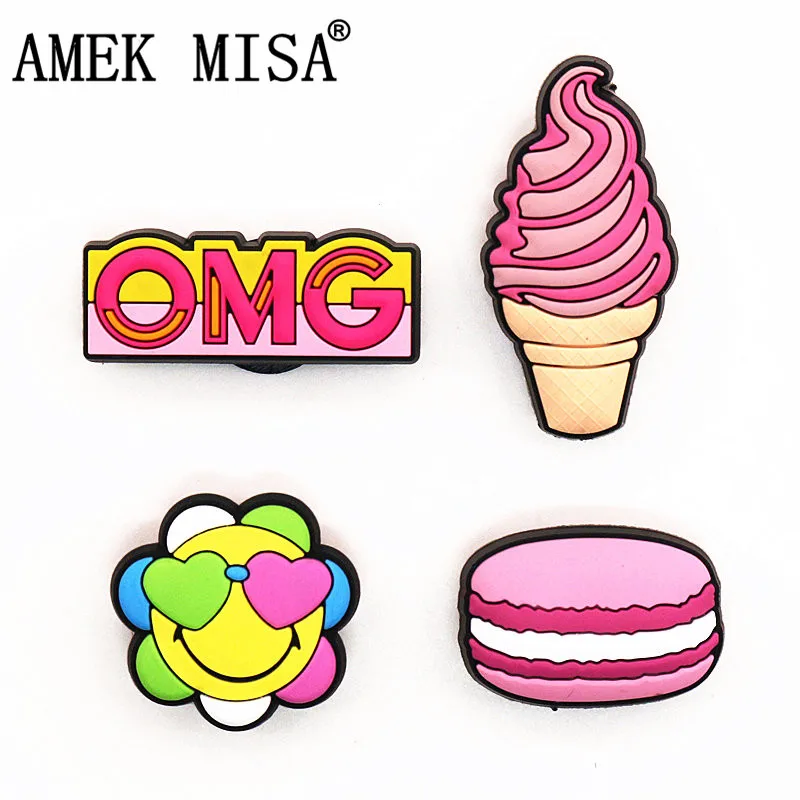 High Imitation Shoe Charms Accessories Smile Flowers/Pink Ice Cream/Pink macaron/OMG Shoe Decoration for jibz Kid's Party X-mas