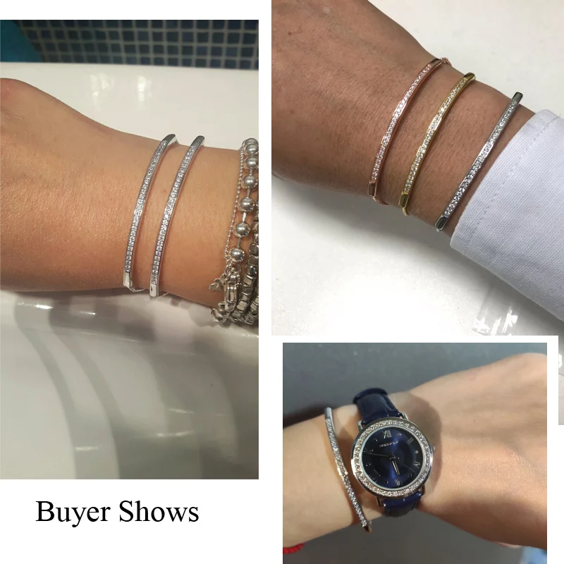 

Adjustable Bracelet Bangle for Women Captivate Bar Slider Brilliant CZ Rose Gold Color Jewelry Pulseira Feminia CB089