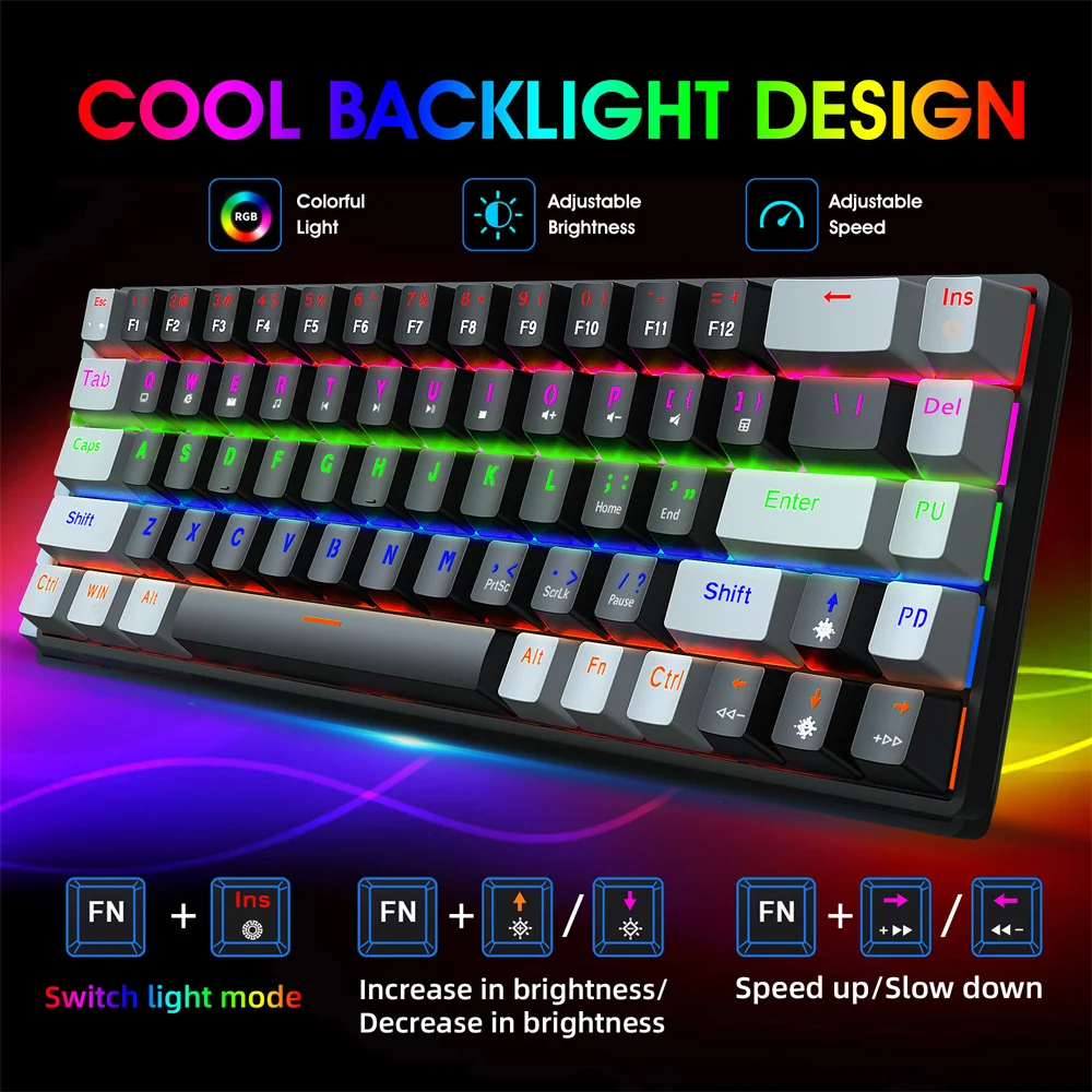 

V800 Mechanical Keyboard 68-Key Green Axis Red Axis Keyboard Dual Color Rgb Multiple Backlit Key Line Separation Game Keyboard