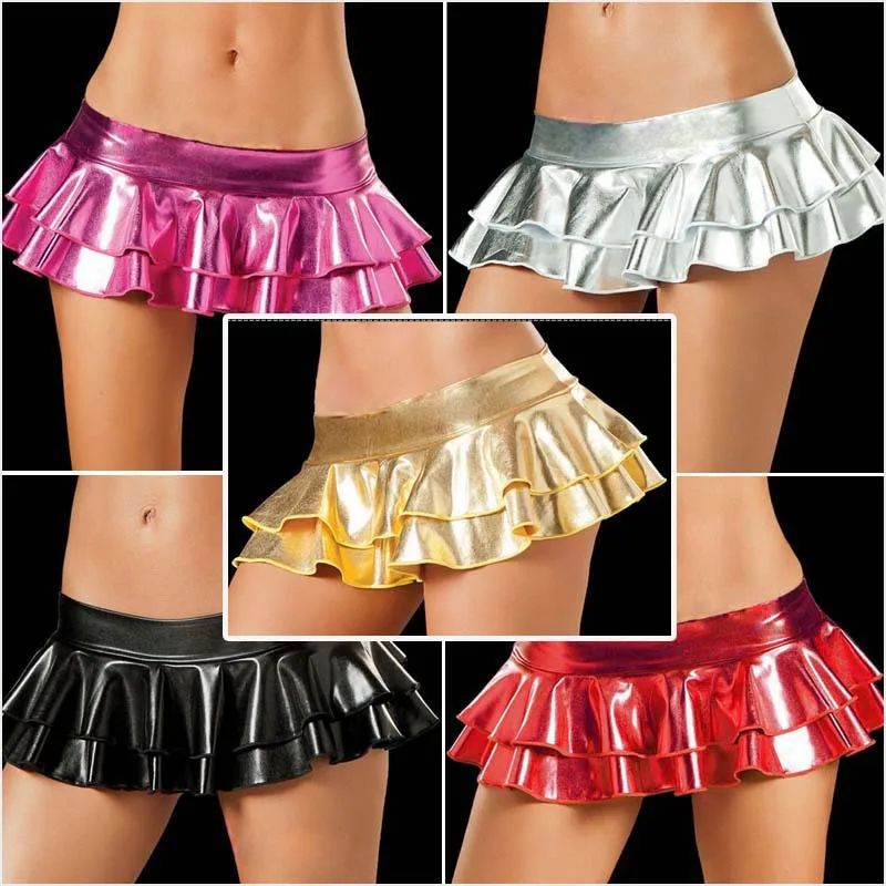 Женская короткая юбка из лакированной кожи сексуальная женская форма одежда для