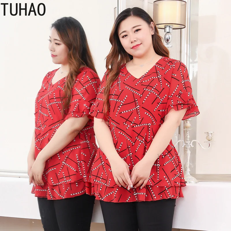 TUHAO 10XL 9XL 8XL размера плюс женские топы с оборками на рукавах красные свободные