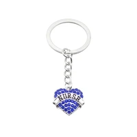 pave crystals love heart charms nurse keychains for girl gift 2022 love charms key rings