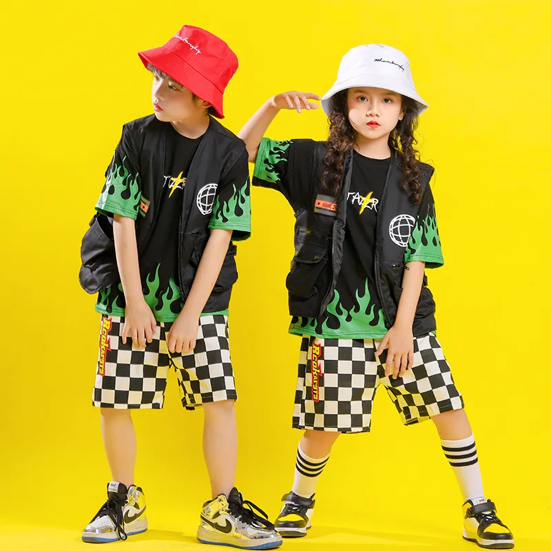 

Kids Girl Boy Stage Fashion Show Dance Hip Hop 3 Pieces Sets Vest T-shirt Shorts Streetwear Clothes Children Sports Tracksuit