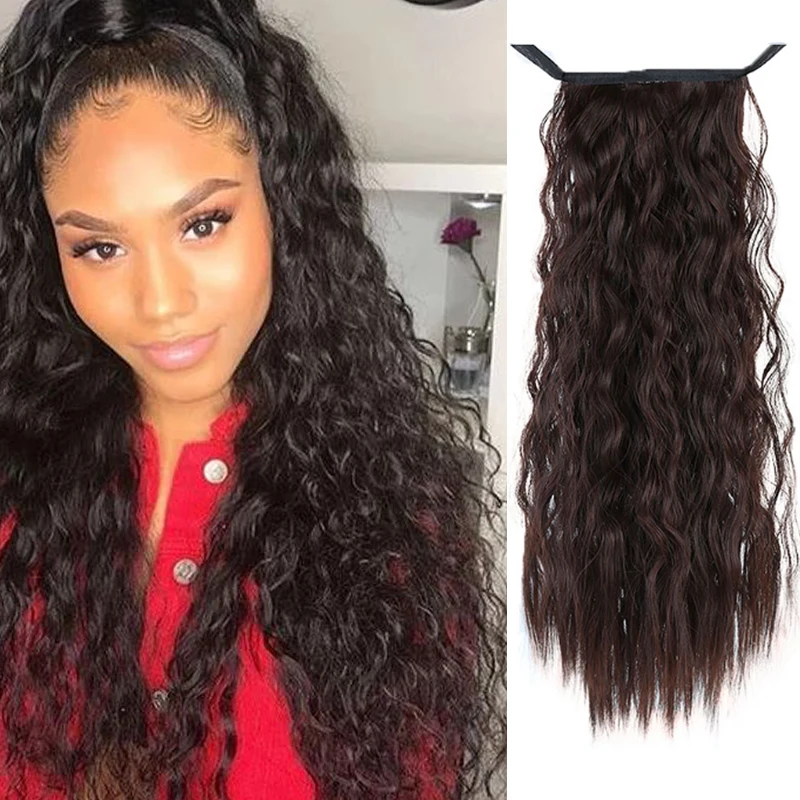 Длинный кудрявый хвост на шнурке удлинитель волос конском хвосте в пучок